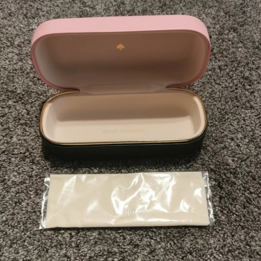 New Kate Spade Pink Green Hard Case Eyeglasses Sunglasses Original Dust Cloth